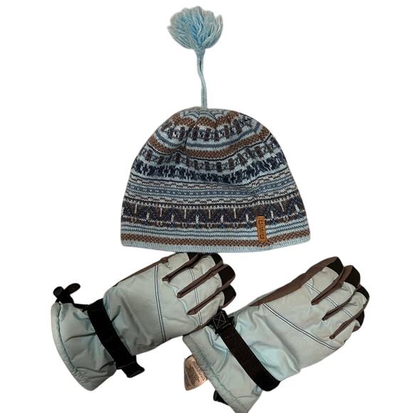 Columbia Girls Blue Winter Hat and Gloves - Picture 1 of 10